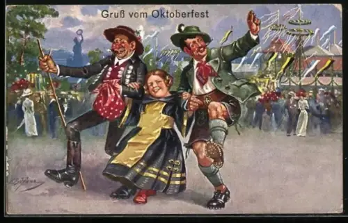 Künstler-AK F.Schlemo: Münchner Oktoberfest, Festwiese, Münchner Kindl