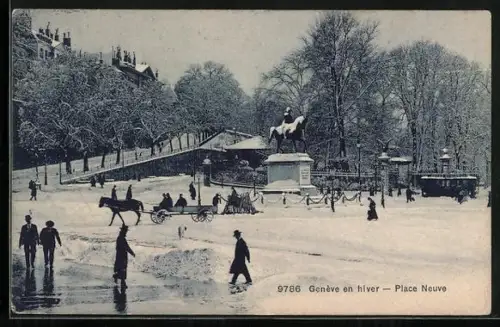 AK Genève, Place Neuve sur la neige