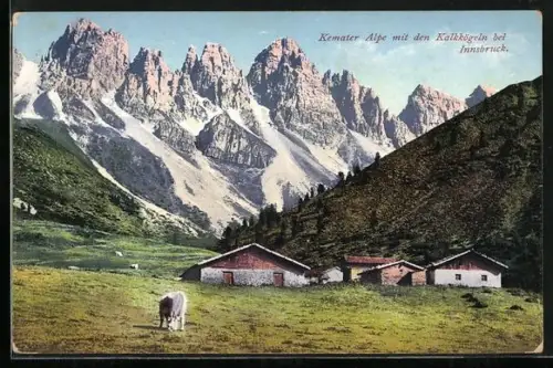 AK Grinzens, Kemater Alpe, Blick mit den Kalkkögeln