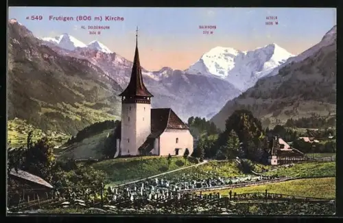 AK Frutigen, Kirche und Gebirge