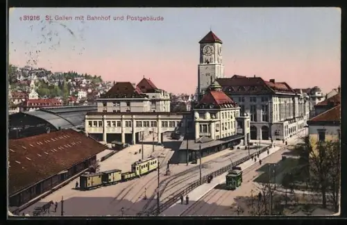 AK St. Gallen, Bahnhof und Postgebäude