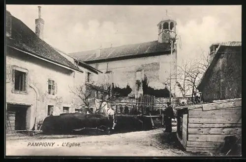 AK Pampigny, L'Eglise, Strassenpartie mit Kirche