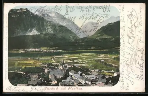 AK Kötschach, Ortsansicht mit Blick nach Mauthen