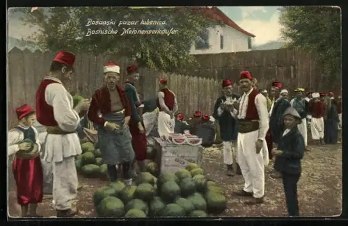 AK Bosnien, Bosanski pazar lubenica, Bosnische Melonenverkäufer
