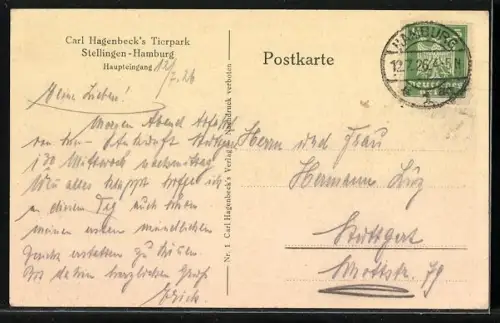 AK Altona-Stellingen, Carl Hagenbeck`s Tierpark, Haupteingang