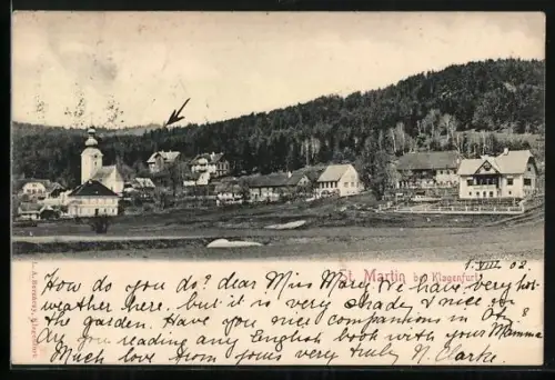 AK St. Martin b. Klagenfurt, Ortsansicht mit Kirche