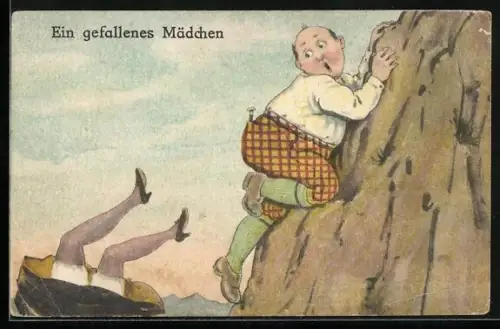 AK Frau fällt von einem Felsen, Erotik