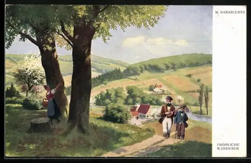 AK Fröhliche Wandervögel in sommerlicher Landschaft