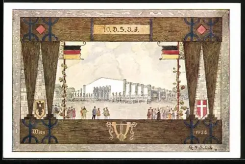 Künstler-AK Wien, Sängerhalle, 10. Deutsches Sängerbundesfest 1928