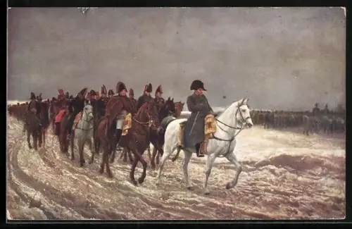 AK Napoleon reitet seiner Armee voran