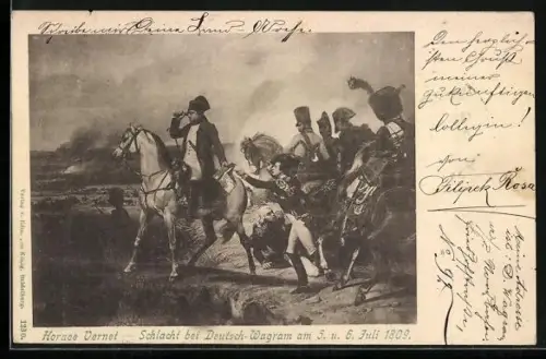 Künstler-AK Deutsch-Wagram, Napoleon in der Schlacht bei Deutsch-Wagram 1809