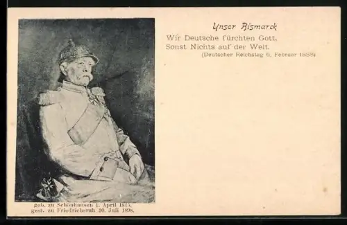 AK Wir Deutsche fürchten Gott..., Fürst Otto von Bismarck, 1815-1898