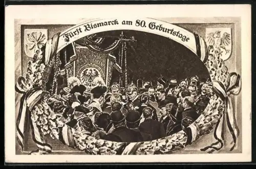 AK Fürst Bismarck am 80 Geburtstag, Wappen