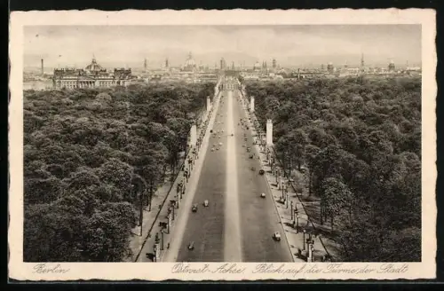 AK Berlin-Tiergarten, Blick von der Ostwest-Achse auf die Türme der Stadt