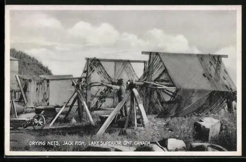 AK Lake Superior /Ont., Drying Nets, Jack Fish, Fischerei