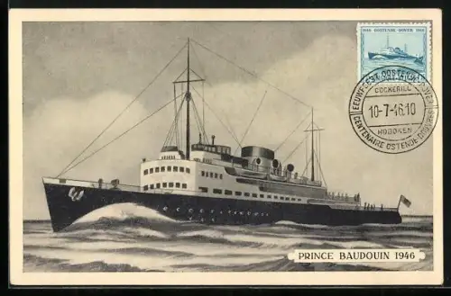 Künstler-AK Passagierschiff Prince Baudouin 1946, Private Stadtpost