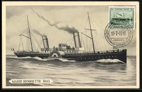 Künstler-AK Raddampfer Marie Henriette 1893, Private Stadtpost