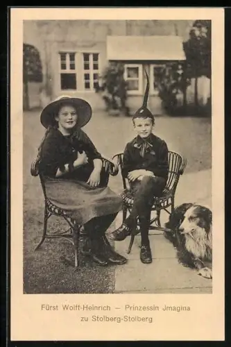 AK Fürst Wolff-Heinrich und Prinzessin Imagina zu Stolberg-Stolberg mit Hunden