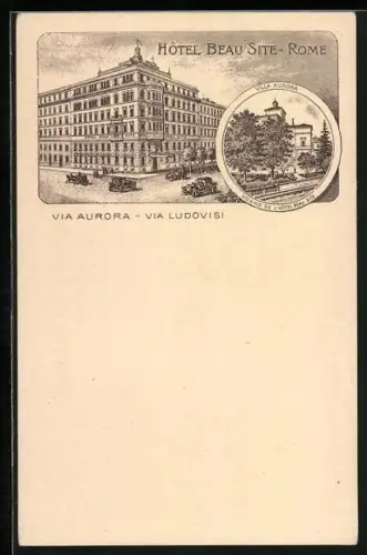 Lithographie Rome, Hotel Beau Site, Via Aurora, Via Ludovisi