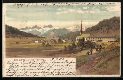 Künstler-AK Edward Harrison Compton: Seefeld, Ortsansicht mit Kirche