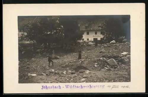 Foto-AK Johnsbach, Wildbachverheerung, Hochwasser 11. Juli 1916