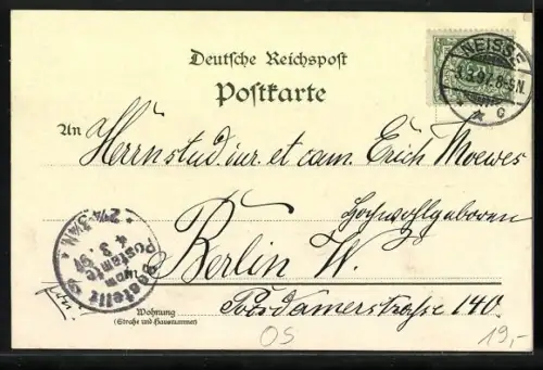 Lithographie Neisse, Kämmerei-Gebäude, Die Post, Gesamtansicht