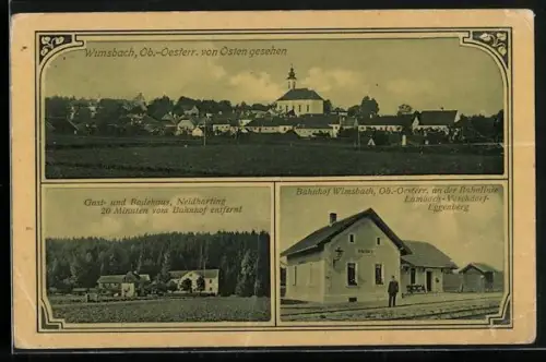 AK Wimsbach /Ob.-Oesterr., Bahnhof Wimsbach, Gasthaus Neidharting, Ortsansicht von Osten