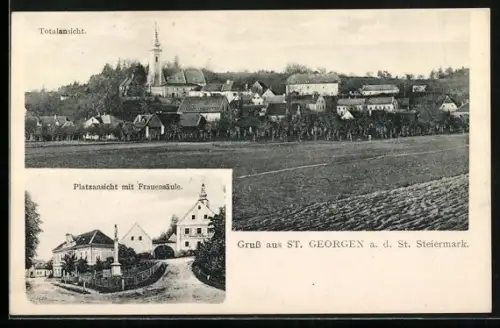 AK St. Georgen an der Stiefing, Platzansicht mit Frauenkirche