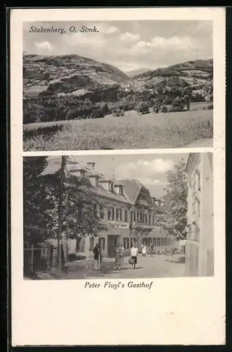 AK Stubenberg /O. Stmk., Peter Flagls Gasthof, Ortsansicht aus der Vogelschau