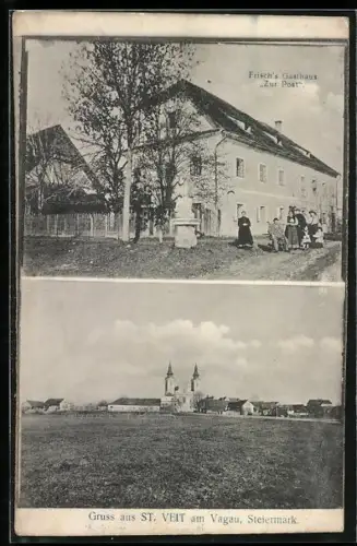 AK St. Veit am Vogau, Frischs Gasthaus Zur Post, Ortsansicht mit Kirche