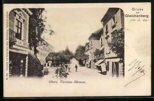 AK Gleichenberg, Obere Vereinsstrasse mit Geschäften und Passanten
