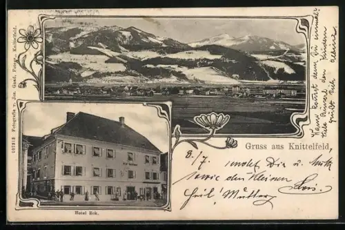 AK Knittelfeld, Ortsansicht und Blick auf Hotel Eck