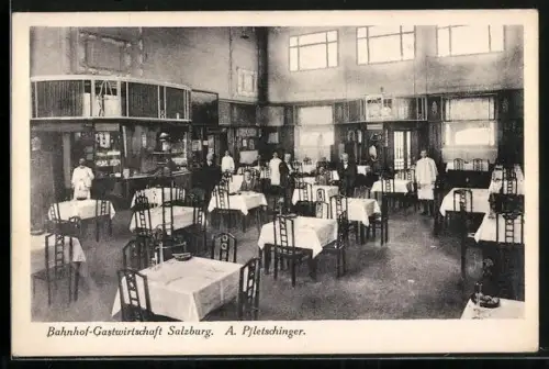 AK Salzburg, Bahnhof-Gastwirtschaft v. A. Pfletschinger