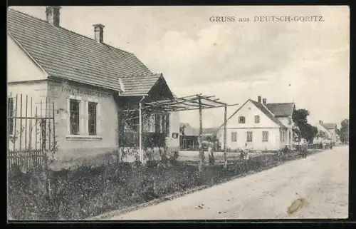 AK Deutsch-Goritz, Franz Fortmüllers Tischlerei, Strassenpartie