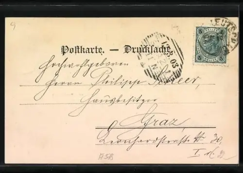 AK Leutschach /Steiermark, Geschäft v. R. Hartmann, Gemeindeamt, Ortsansicht aus der Vogelschau