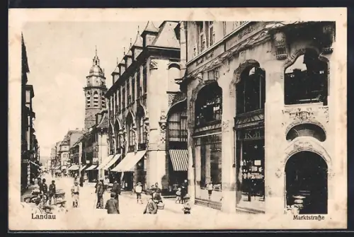 AK Landau / Pfalz, Markstrasse mit Geschäften