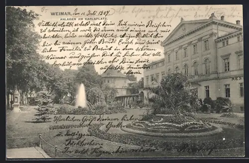 AK Weimar / Thüringen, Anlagen am Karlsplatz