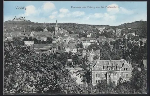 AK Coburg, Panorama v. Coburg von den Plattenäckern