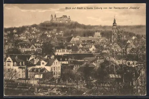 AK Coburg, Blick auf Stadt und Veste von der Restauration Kapelle
