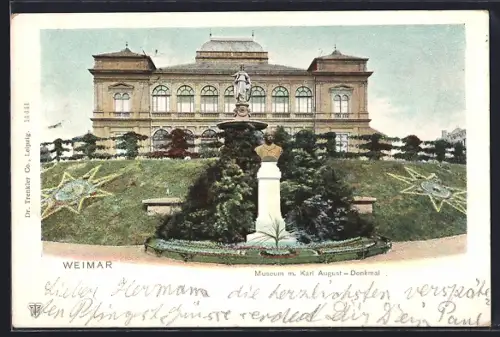 AK Weimar / Thüringen, Museum m. Karl August-Denkmal
