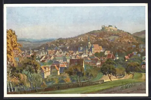 AK Coburg, Ortsansicht mit Kirche und Burg