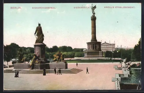 AK Berlin-Tiergarten, Bismarck-Denkmal und Siegessäule
