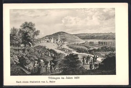 AK Tübingen, Ortsansicht aus dem Jahre 1838