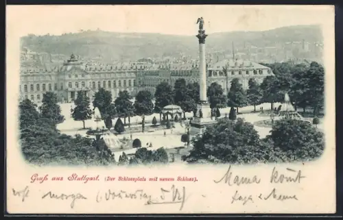 AK Stuttgart, Schlossplatz mit neuem Schloss