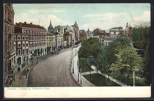 AK Aachen, Friedrich Wilhelm-Platz mit Strasse aus der Vogelschau
