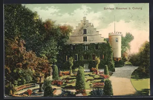 AK Coburg, Gartenanlage auf Schloss Rosenau