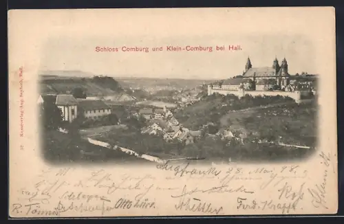 AK Hall, Schloss Comburg und Klein-Comburg aus der Vogelschau