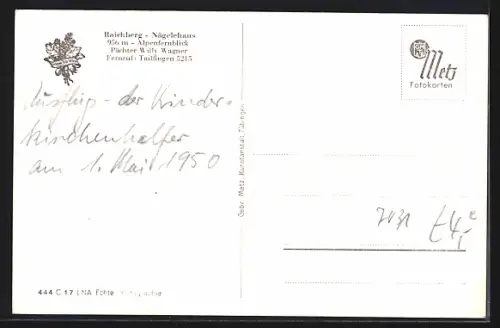 AK Raichberg, Gasthaus Nägelehaus, Pächter Willy Wagner, Alpenfernblick