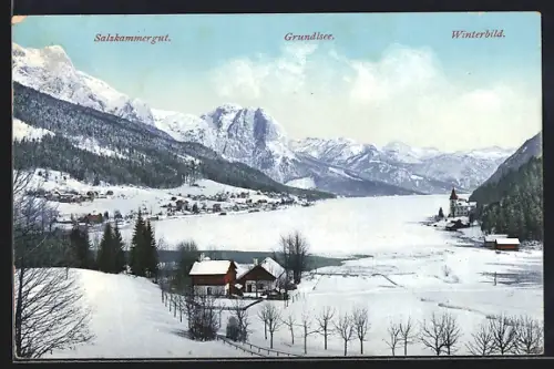 AK Grundlsee, Blick auf die winterliche Stadt