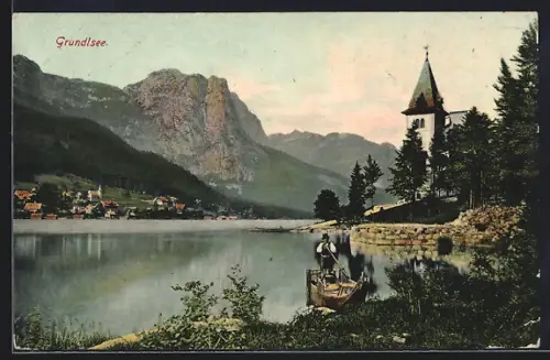 AK Grundlsee, Panorama mit Kirche